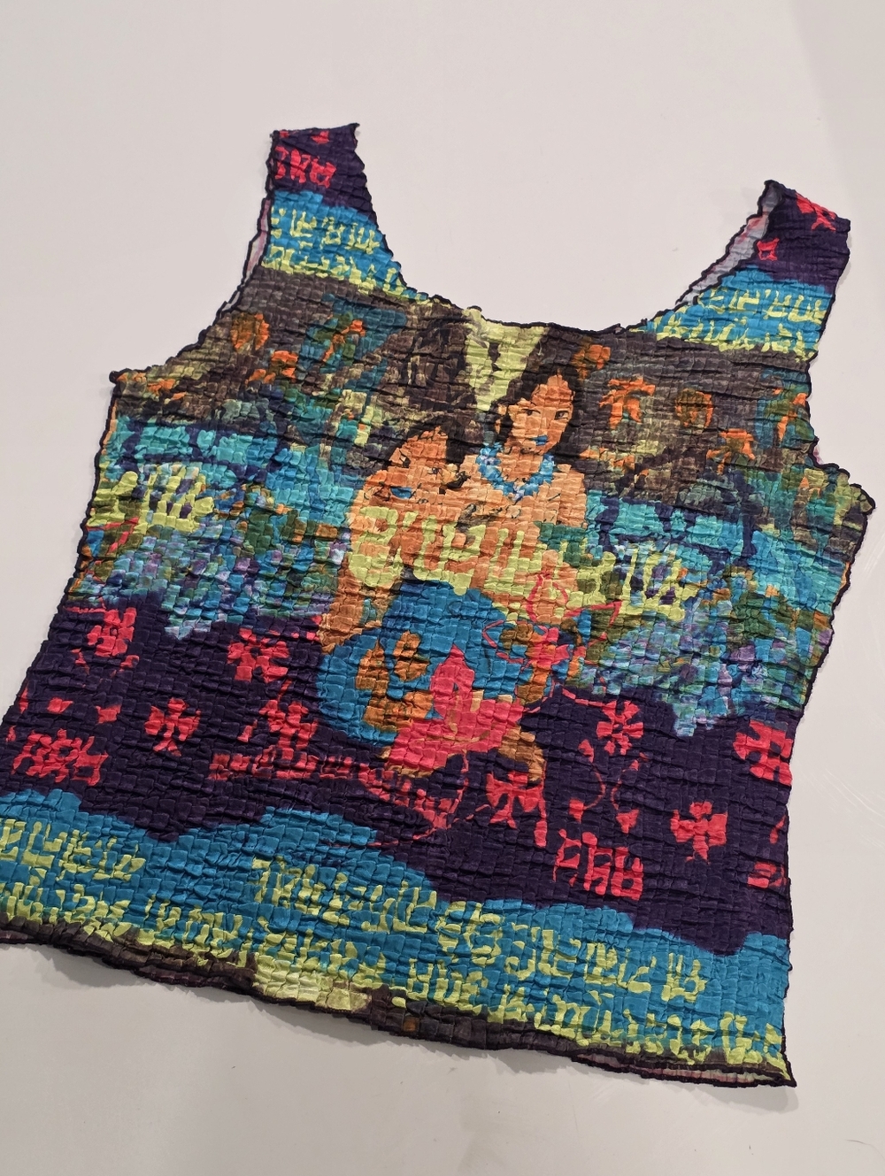 Vintage 90s Popcorn Top Gauguin Art Print Crinkle Stretch Tank Y2K Rare M - Picture 12 of 13